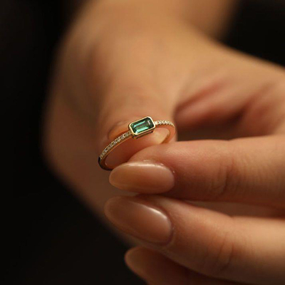 法式祖母绿复古宝石戒指精致小众