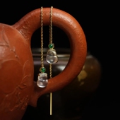 原创高冰玻璃种起荧光玉髓葫芦祖母绿耳线s925纯银镶嵌简约百搭女