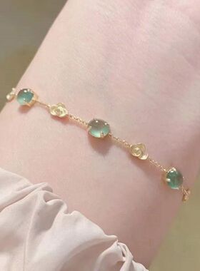 冰种蓝水蛋面珠子串手链小众气质