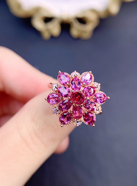 新款镀18K玫瑰金石榴石戒指豪华全净颜色好气质时尚奢华开口指环