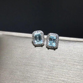 小众设计S925银镶嵌海蓝宝石耳钉女时尚 蓝眼泪 奢华百搭耳饰