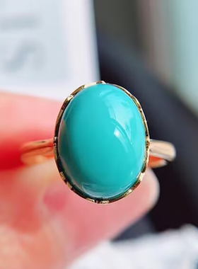 【鸽蛋绿】仿绿松石戒指镀18K金镶嵌精致潮流时尚小众复古百搭