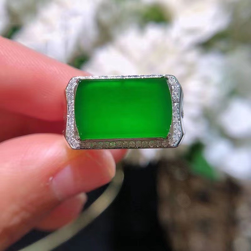 正阳绿玉髓马鞍戒指镀925银缅甸玛瑙缅甸戒指小众设计百搭气质