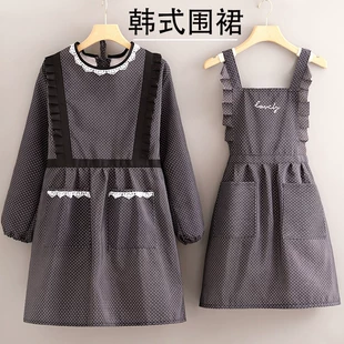 洋气网红冬天季 韩式 围裙女家用厨房2022新款 长袖 罩衣做饭防水穿