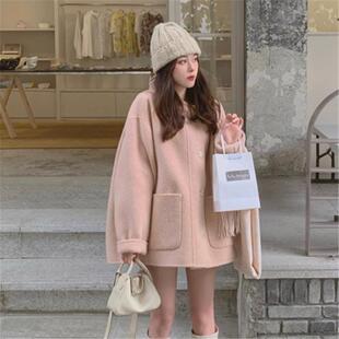 2024秋冬季新款双面羊绒大衣女单排扣100羊毛中短毛呢外套女大衣