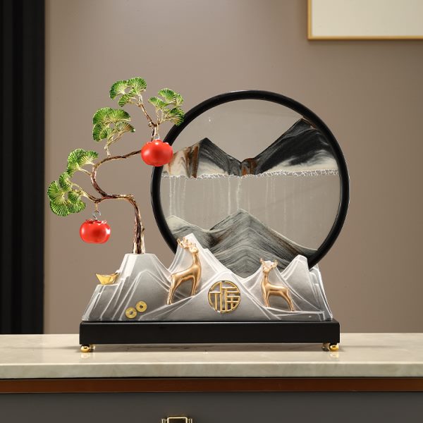 流沙画摆件迎客松轻奢高档中式客厅玄关办公室茶台装饰品乔迁新家图片
