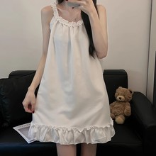韩系ins纯棉睡衣女夏季带胸垫吊带短裤黑色花边新款家居服两件套