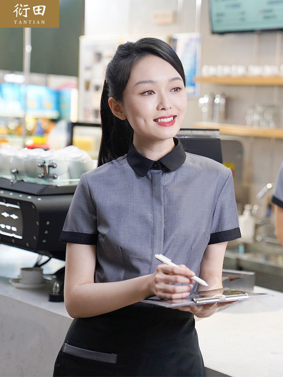 餐饮工作服短袖女酒店火锅饭店食堂餐厅服务员烧烤店印制夏季工装
