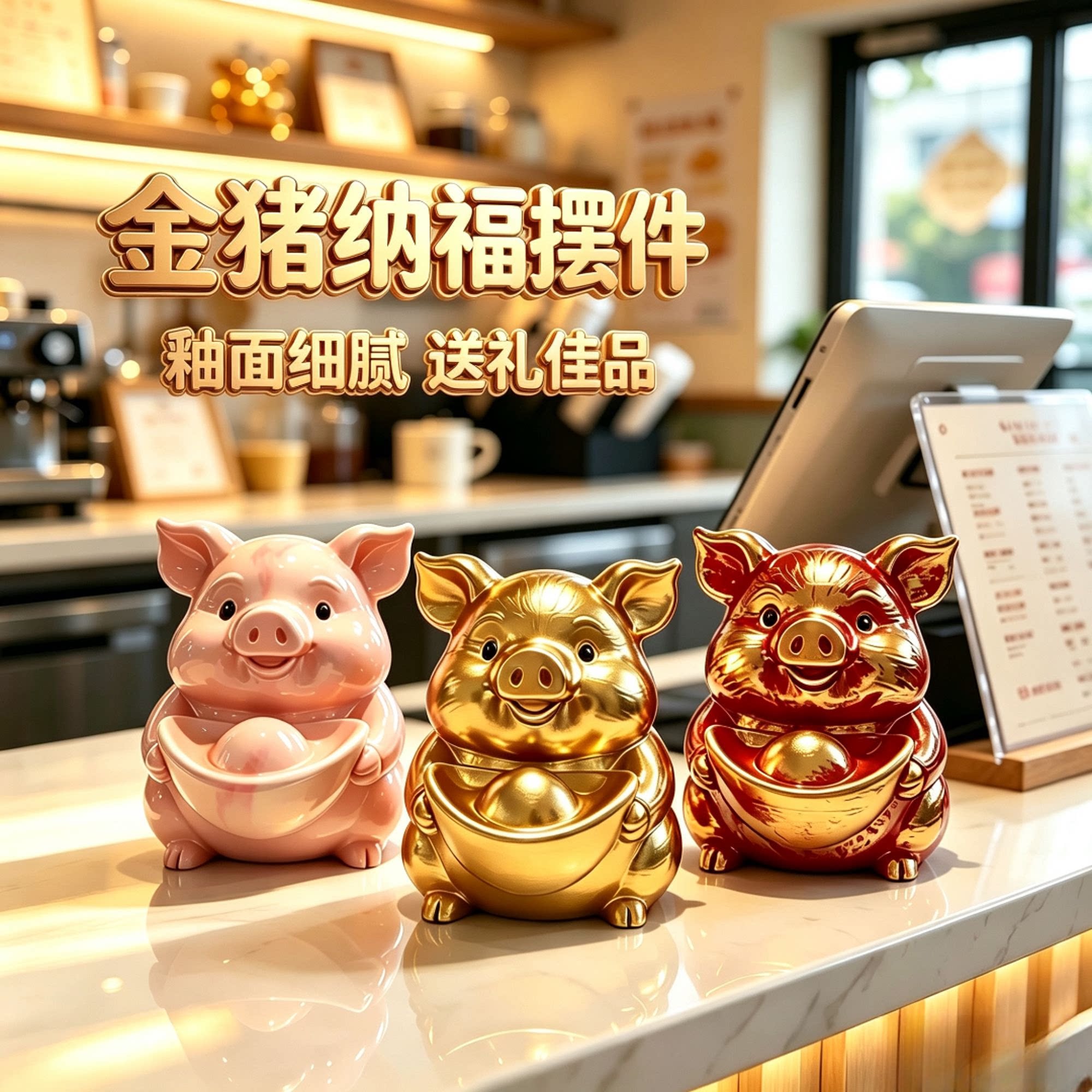 招财小金猪桌面迷你创意小摆件纳福公仔可爱立体装饰车车载网红