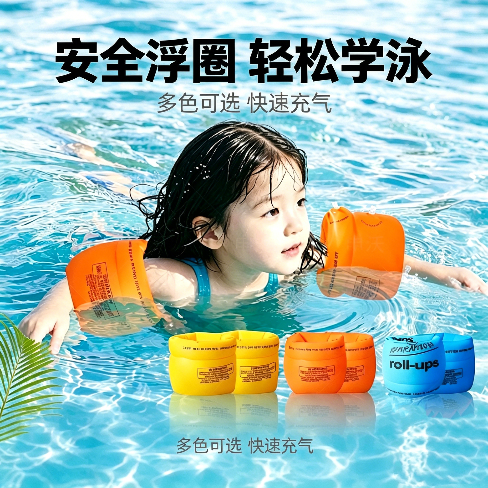 儿童成人手臂浮圈升级双气囊游泳水袖加厚充气浮臂圈通用游泳装备