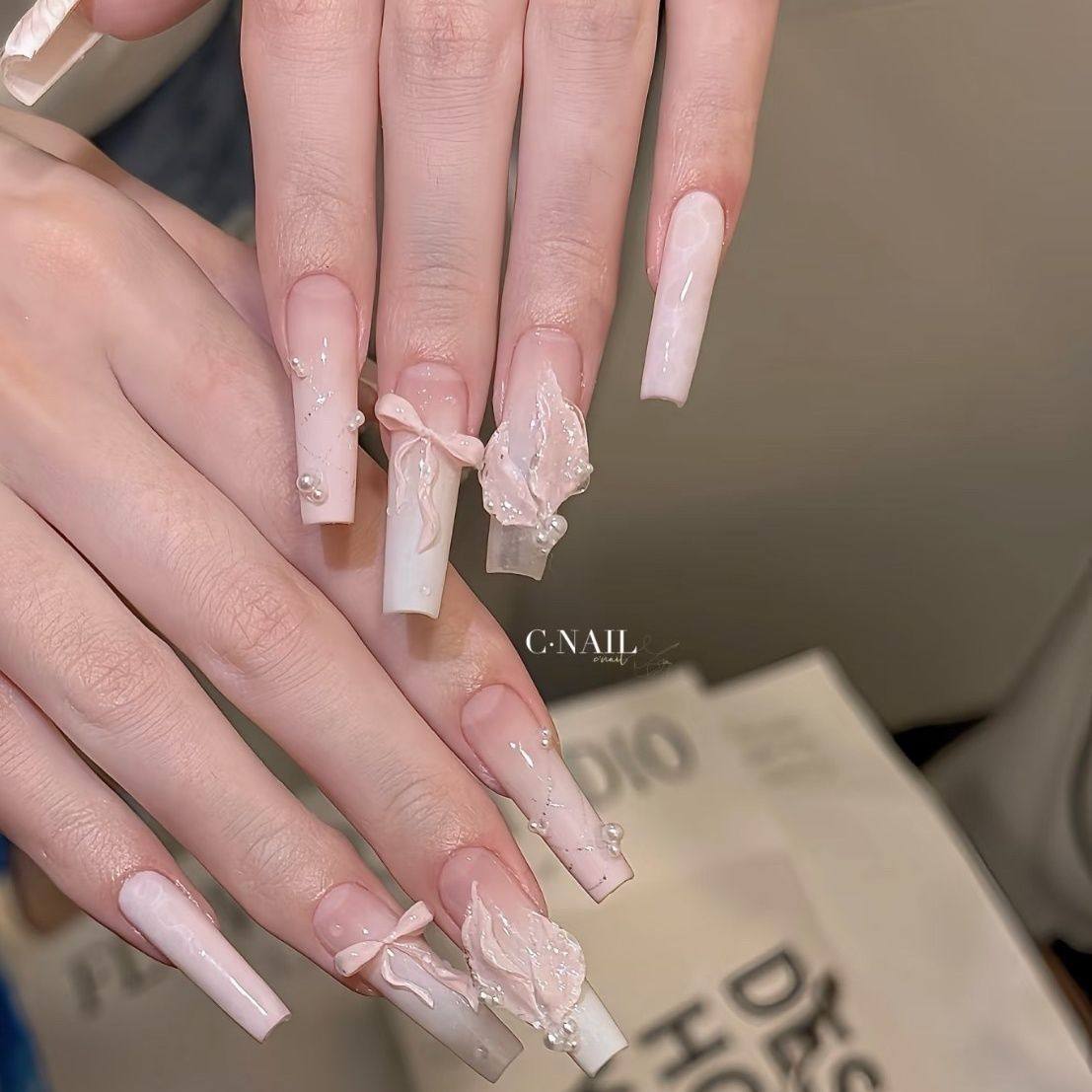 粉色人鱼公主显白立体造型纯手工制作穿戴甲,彩妆/香水/美妆工具,穿戴甲/甲片,淘宝优惠券,粉丝福利购,淘宝优惠卷