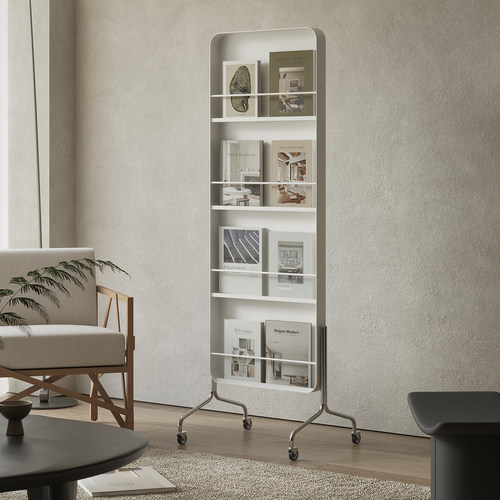 中古风带滑轮可移动书架杂志架