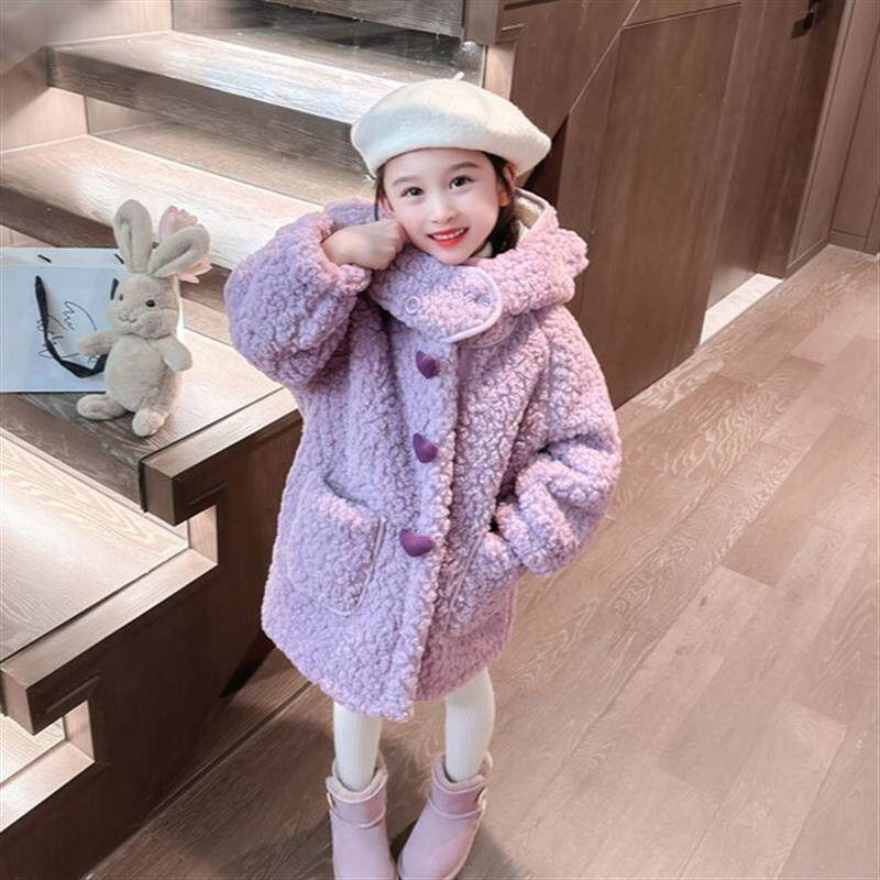 女童外套秋冬款2025新款女宝宝春装加绒薄棉开春儿童羊羔毛毛大衣