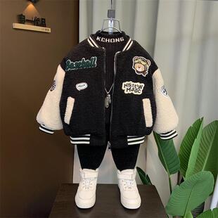 男童冬装加厚外套儿童棉服男宝宝冬季羊羔绒毛毛衣男孩加绒棒球服