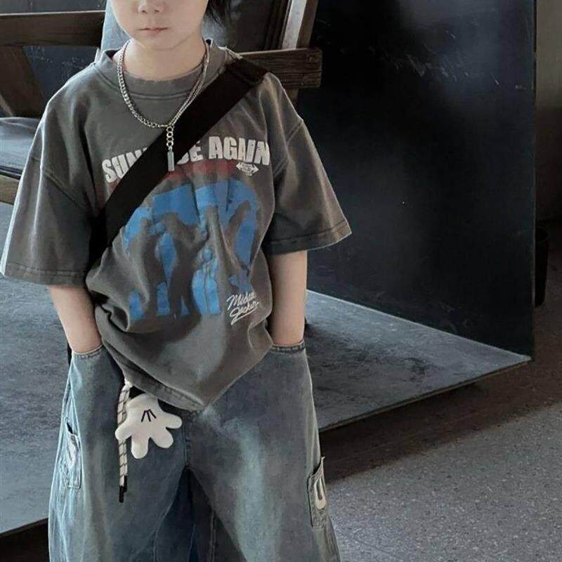 男童夏装套装2026新款韩版儿童短袖t恤男宝夏季衣服牛仔裤两件套