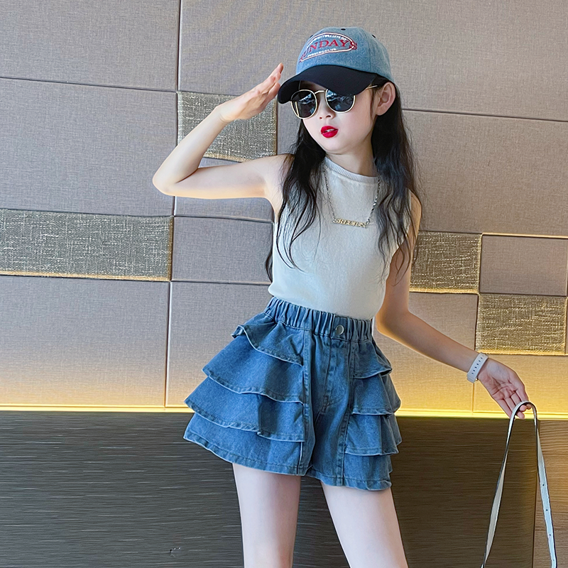 女童裙裤夏装2024新款儿童裤子女孩大童牛仔短裤套装夏季外穿童装