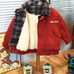 男童夹棉外套2025新款儿童加绒加厚棉袄秋冬装酷帅宝宝冬季派克服