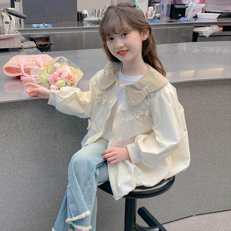 女童外套春秋款2025新款洋气儿童韩版蝴蝶结夹克春装女孩潮酷上衣