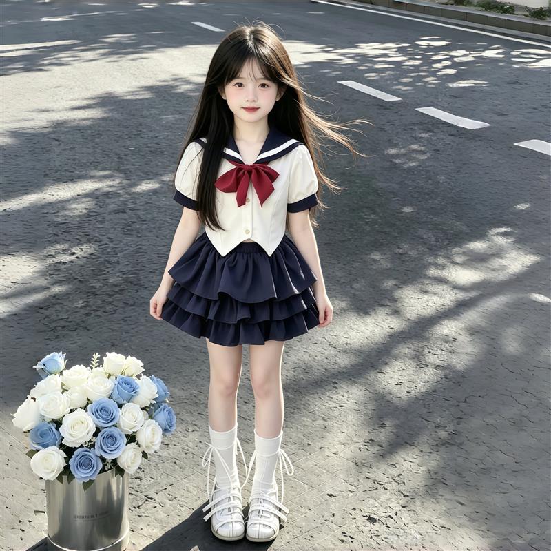 女童JK套装夏季2026新款女大童学院风短裙两件套儿童水手服裙子夏