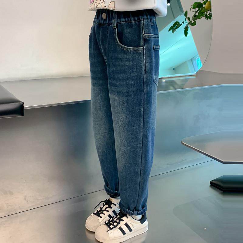 女童春装牛仔裤2025新款儿童洋气女孩春秋加绒裤子春季花朵休闲裤