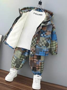 儿童秋冬装套装男童加绒加厚童装二三四五岁潮宝宝酷帅冬装两件套