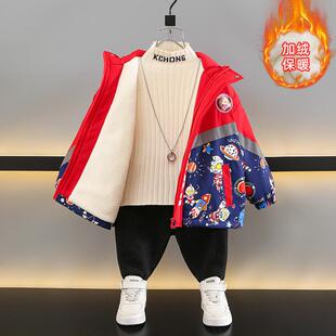 奥特曼男童春秋季冲锋衣外套24新款痞帅男孩冬装宝宝加绒加厚棉服