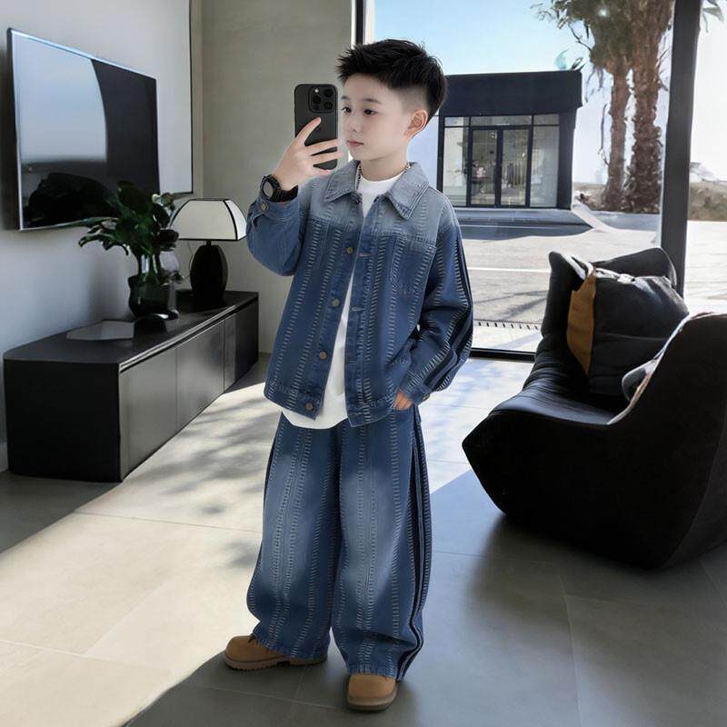 男童春秋季牛仔套装休闲痞帅两件套中大童帅气潮流外套儿童童装酷