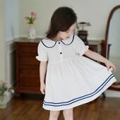 娃娃领短袖 2025夏装 女宝纯棉连衣裙女童甜美学院风时尚 裙子小女孩