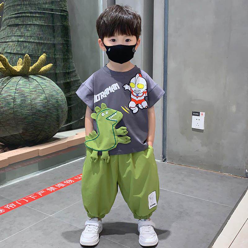 男童夏款长裤套装2025新款男孩短袖衣服洋气宝宝时髦夏季儿童夏装