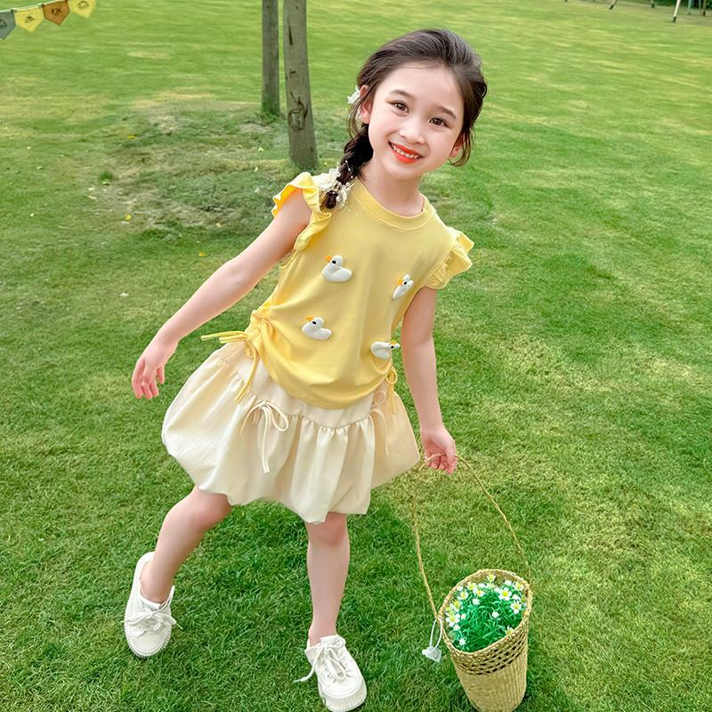女宝宝套装夏装2025新款洋气女童飞袖花苞裙两件套儿童夏季衣服五