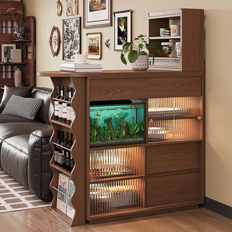 全实木吧台餐边柜一体日式可收缩伸缩餐桌窄岛台家用客厅隔断柜