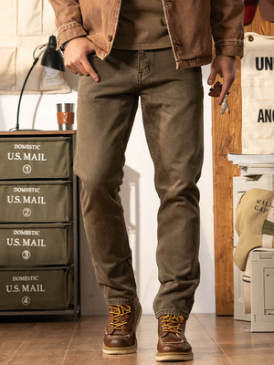 美式覆古棕色牛仔裤男款春秋纯棉裤子男硬汉直筒水洗咖啡色休闲裤