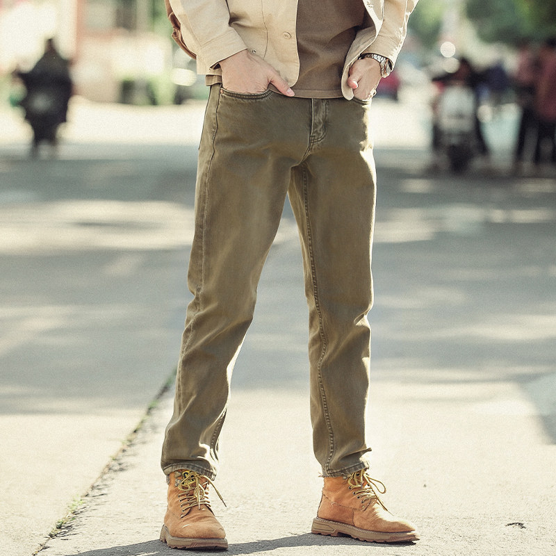 美式覆古牛仔裤男直筒水洗做旧咖啡色裤子2025年春秋粗犷硬汉男装