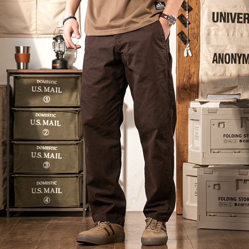 美式复古咖啡色裤子男夏季直筒纯棉休闲裤2025年新款宽松工装长裤