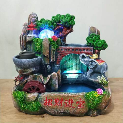 雨景喷泉假山流水鱼缸加湿器风水轮假山摆件家居装饰工艺礼品