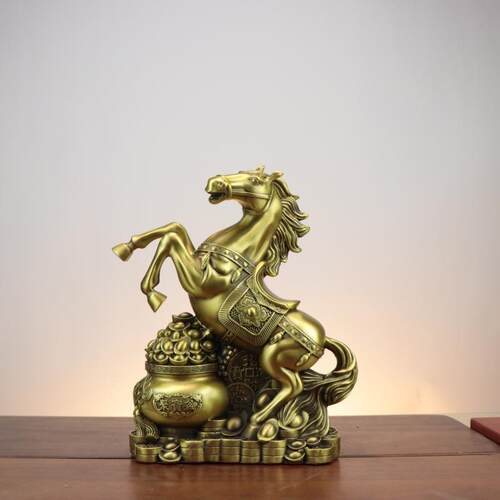 黄铜生肖马铜马摆件立马发财钱袋马聚宝盆马