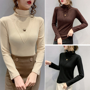 简约双面德绒打底衫 内搭上衣 女秋冬刺绣洋气百搭长袖 半高领修身