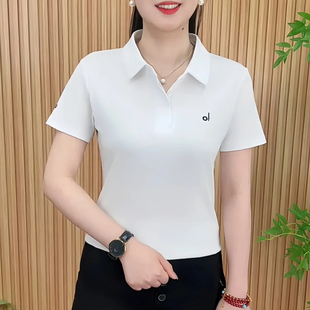 短袖 妈妈装 女夏季 Polo领字母绣花气质打底衫 T恤减龄百搭上衣 时尚