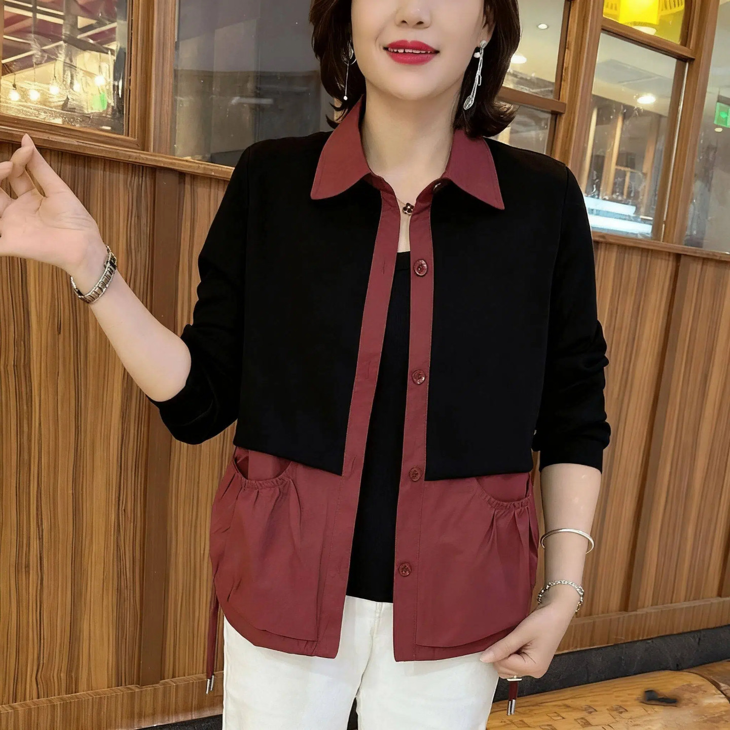 时尚气质百搭衬衫女2025年秋季新款抽褶撞色休闲外套百搭POLO上衣,女装/女士精品,T恤,淘宝优惠券,粉丝福利购,淘宝优惠卷