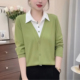 假两件翻领外穿长袖 2026新款 春秋上衣中年女装 大码 t恤 女士打底衫