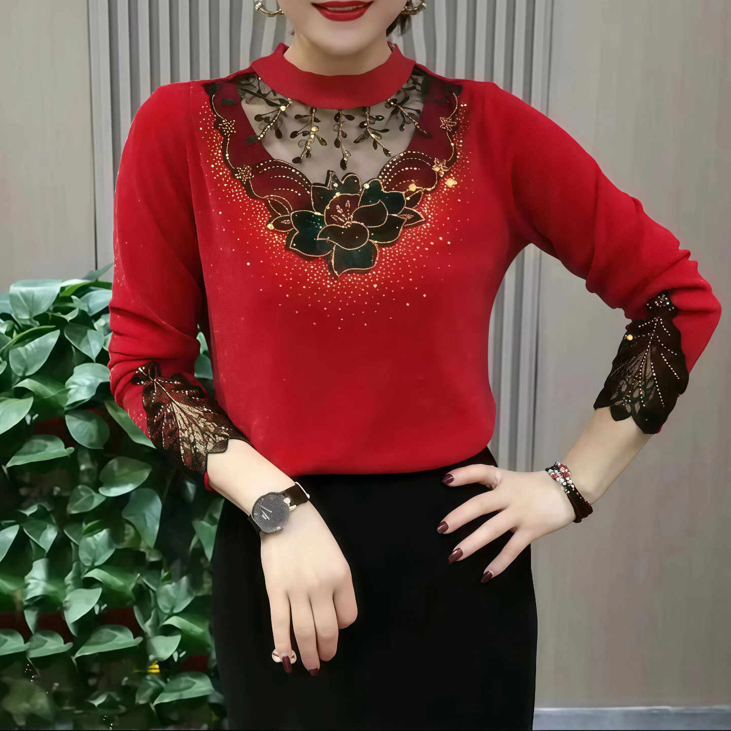 德绒时尚中年妈妈装秋冬新款网纱绣花烫钻半高领长袖T恤打底衫女,女装/女士精品,T恤,淘宝优惠券,粉丝福利购,淘宝优惠卷