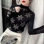 中年妈妈半高领亮钻高档长袖 德绒烫钻女士打底衫 2026秋冬新款 T恤