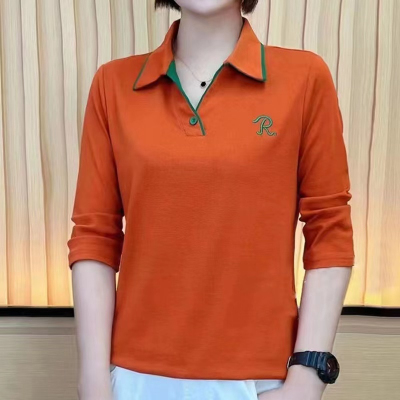 经典长袖妈妈装中袖翻领t恤夏季新款中年女士衬衫显瘦上衣大码