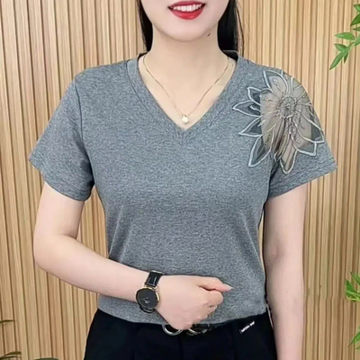 夏季镂空中老年妈妈装短袖T恤女