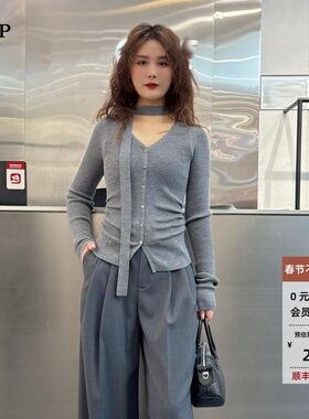 ariose艾诺丝单官方旗舰店2026春装飘带领针织衫毛衣开衫BR801145