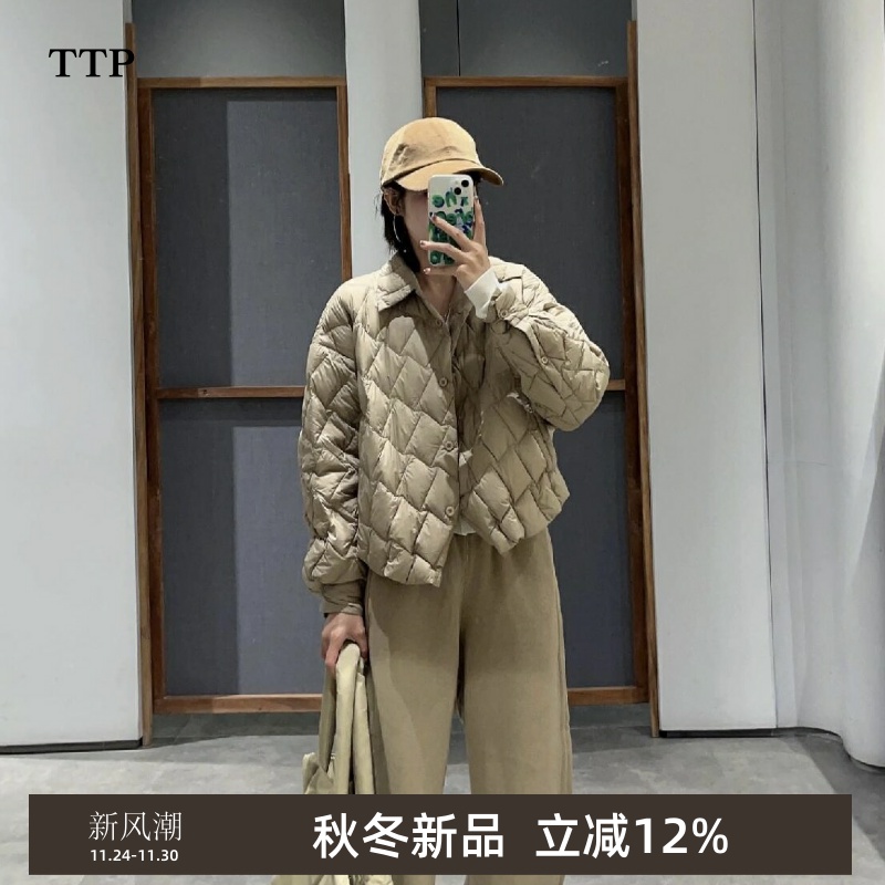 白鸭绒羽绒服衬衫领短款外套