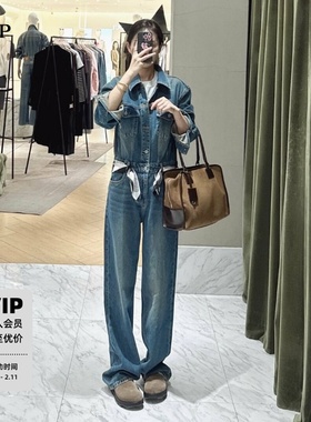 TTP家连体裤牛仔裤2025春新怀旧洗磨棉质高腰及地直筒TTP1JPS002