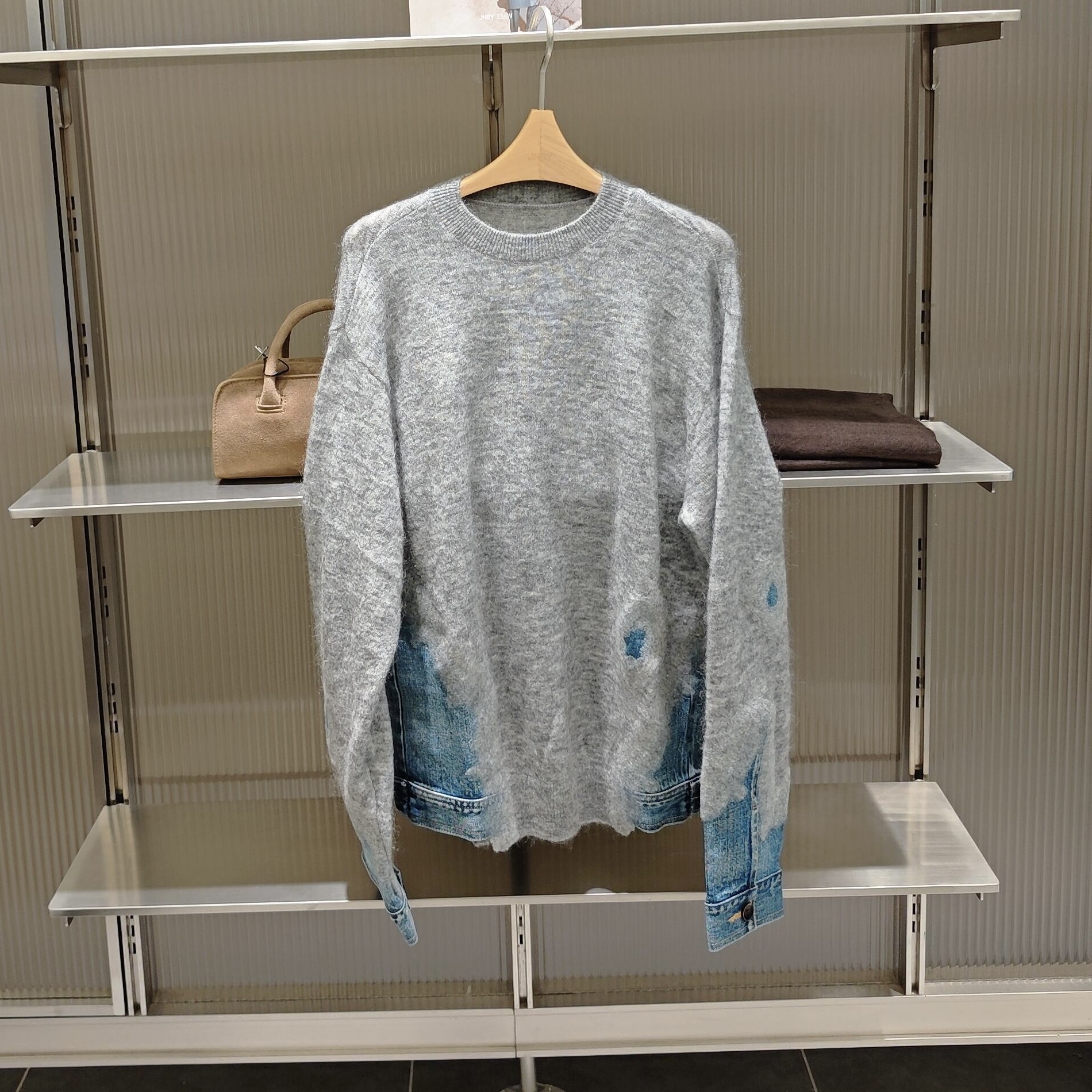 新品针织衫牛仔针刺拼接