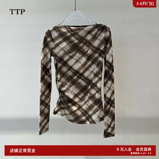 ariosea艾诺丝单官方旗舰店2026春款格纹长袖T恤网纱上衣BR501159
