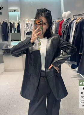 ariosea艾诺丝单官方旗舰店2026春季新中长款V领皮衣外套BR101183